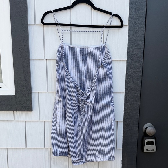 Reformation Aubree Blue and White Linen Striped Mini Dress - Picture 2 of 6